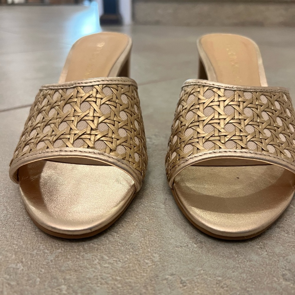 Jack Rogers Women’s Merrain Cane Gold Block Heels Size 9.5 match Lilly Pulitzer - Picture 5 of 9